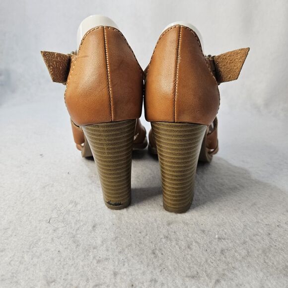 REPORT Sz 6.5 Brown Stacked Heel Gladiator Sandals "Rebecca" Chunk - Picture 3 of 7